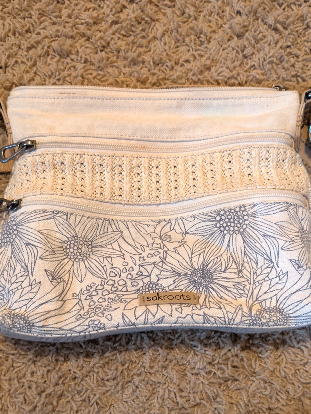 Sakroots Cream and Gray Floral Crossbody Bag